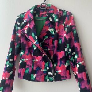 Issac Mizrahi Women’s Floral Moto Style Short Jacket Size 6 (Small)